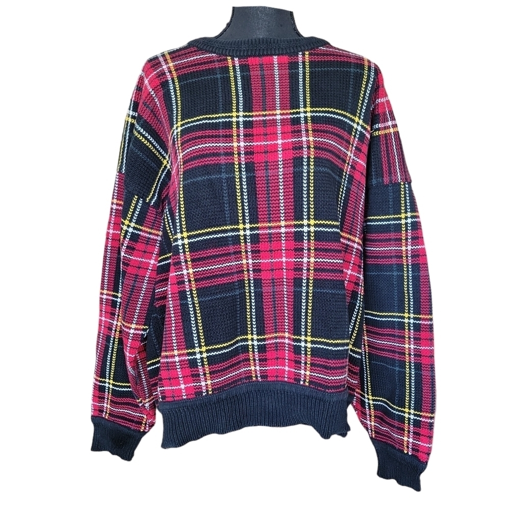 Roundtree & Yorke Red And Black Plaid Y2K Vintage 90s Grandpa Sweater Size XL